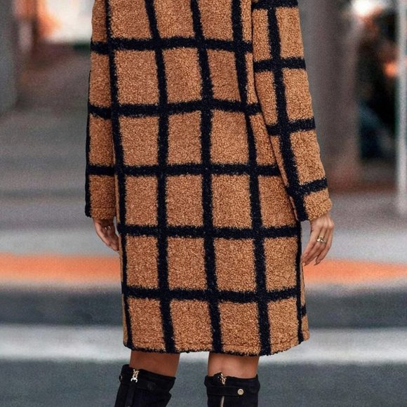 Chic Grid Print button Up Teddy Coat - Picture 5 of 5